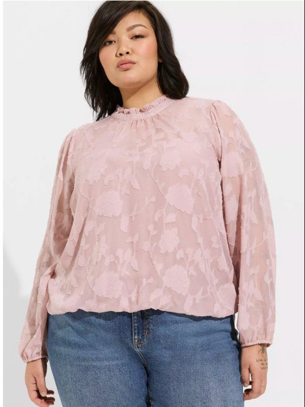 Torrid Chiffon Floral Bubble Hem Blouse Blouson Sleeve Top Size 4